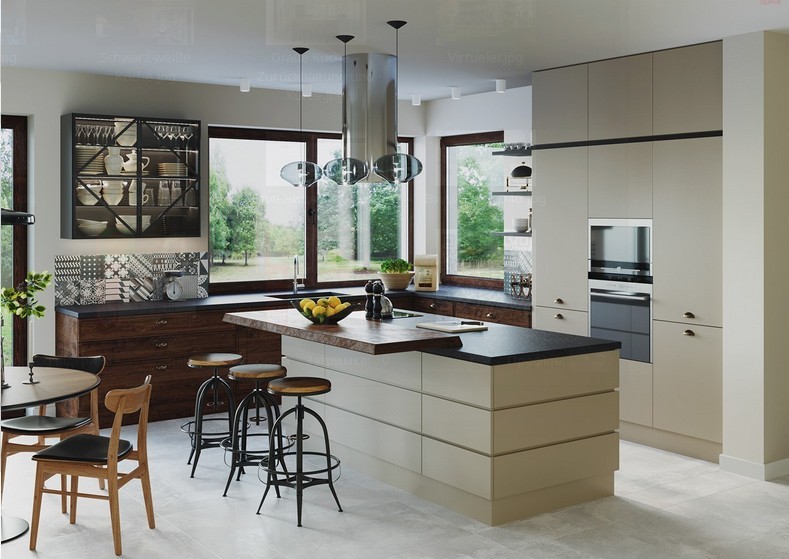 Kitchen Interior Visualization mit modernem Küchenlayout und realistischem 3D-Rendering