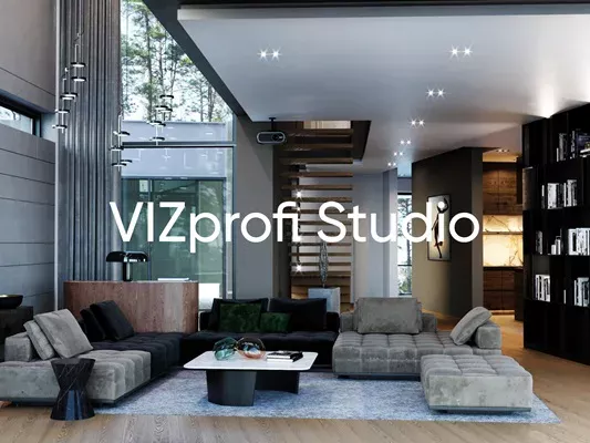 3D-Visualisierung: modernes Wohnzimmer